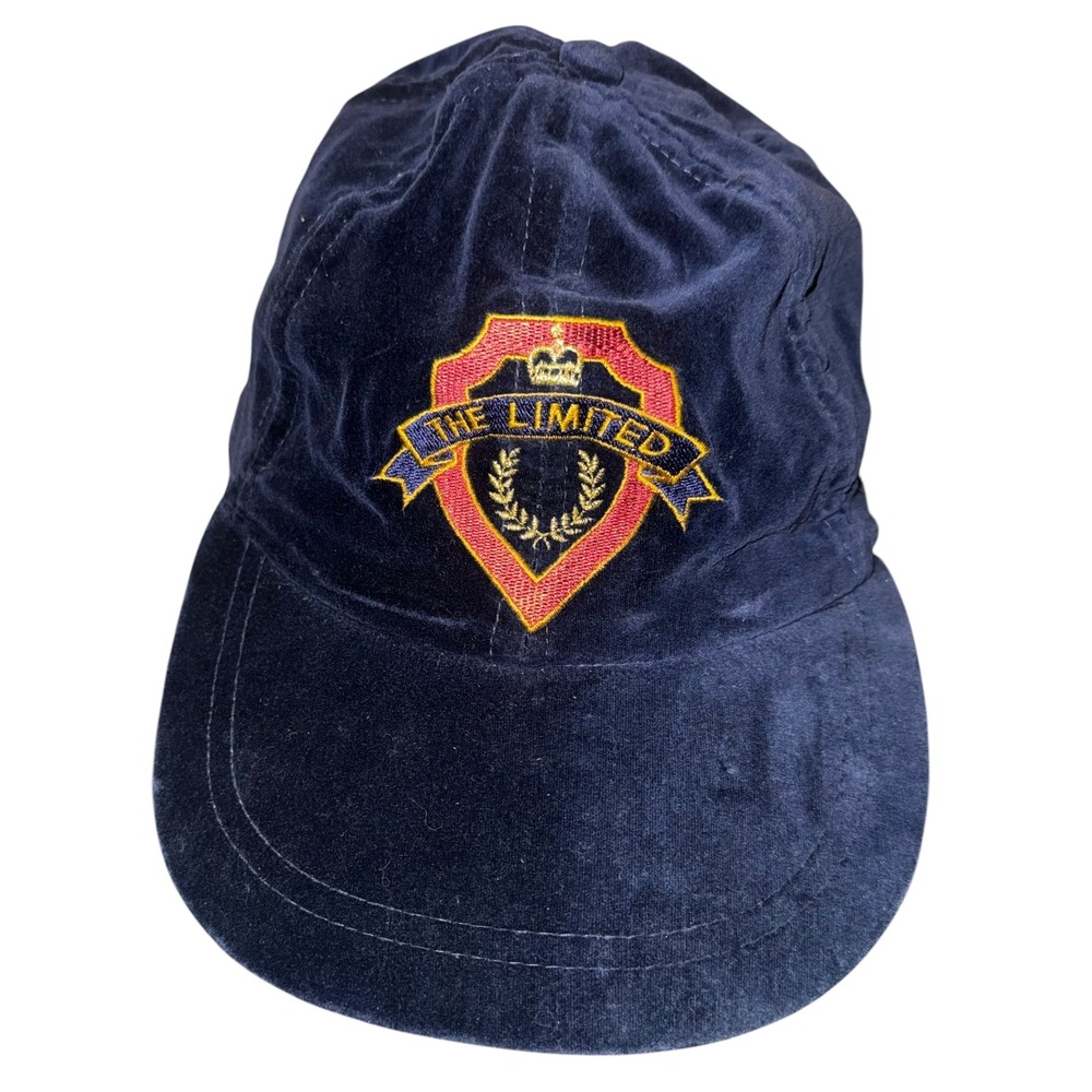 The Limited Vintage Navy Blue Velvet Baseball Cap Embroidered Crest Hat OSFA
